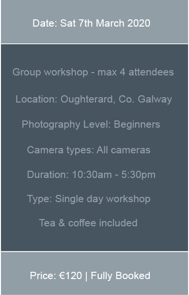 Next available date for photography workshops in Galway
