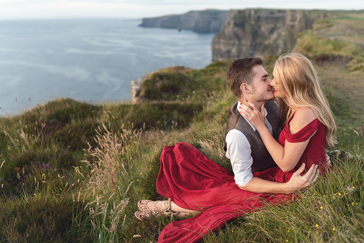 Engagement photography at the Cliffs of Moher in Ireland at sunset by Gerard Conneely Photography photo