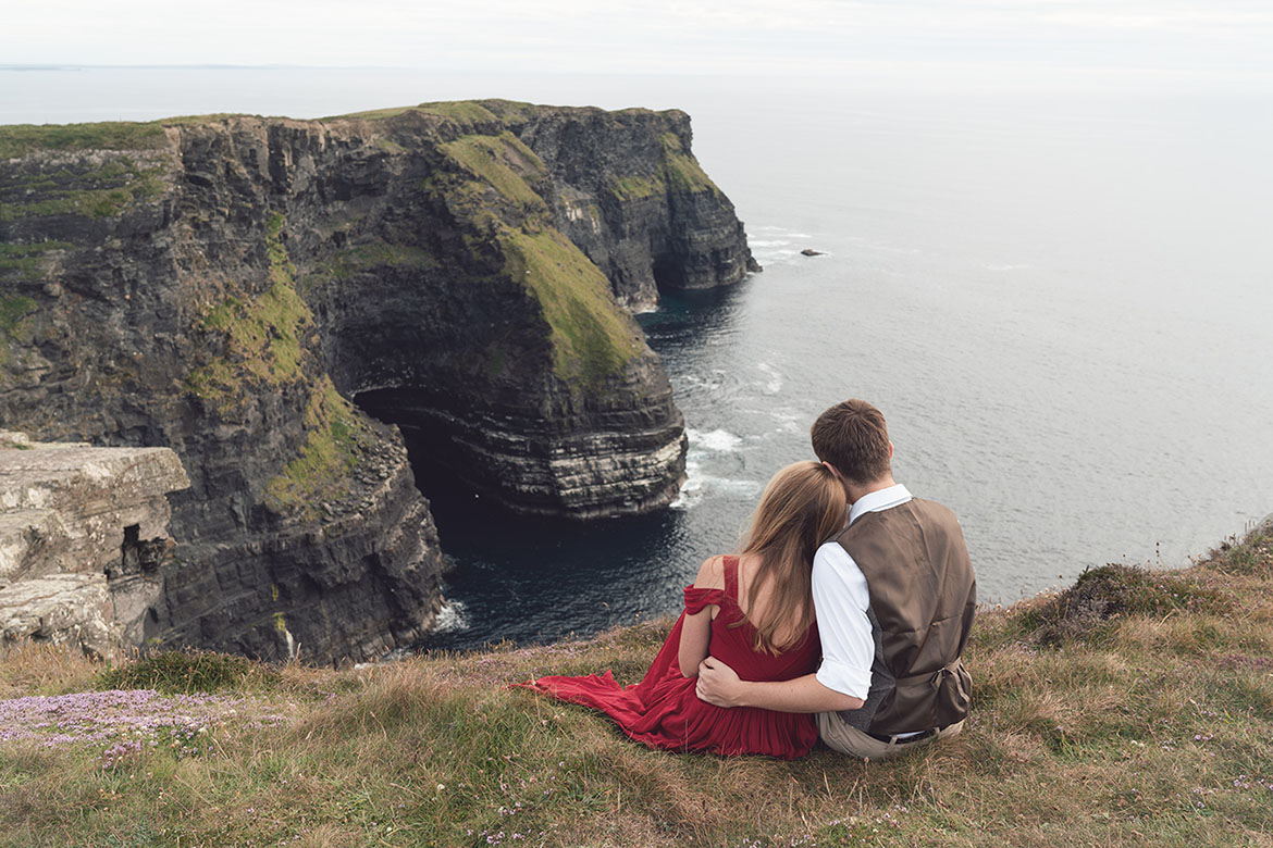 A couple engagement photography session at the Irish Cliffs of Moher