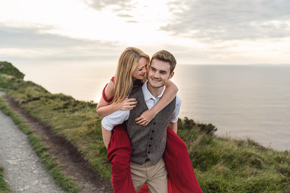 Fun engagement shoot at the cliffs of moher