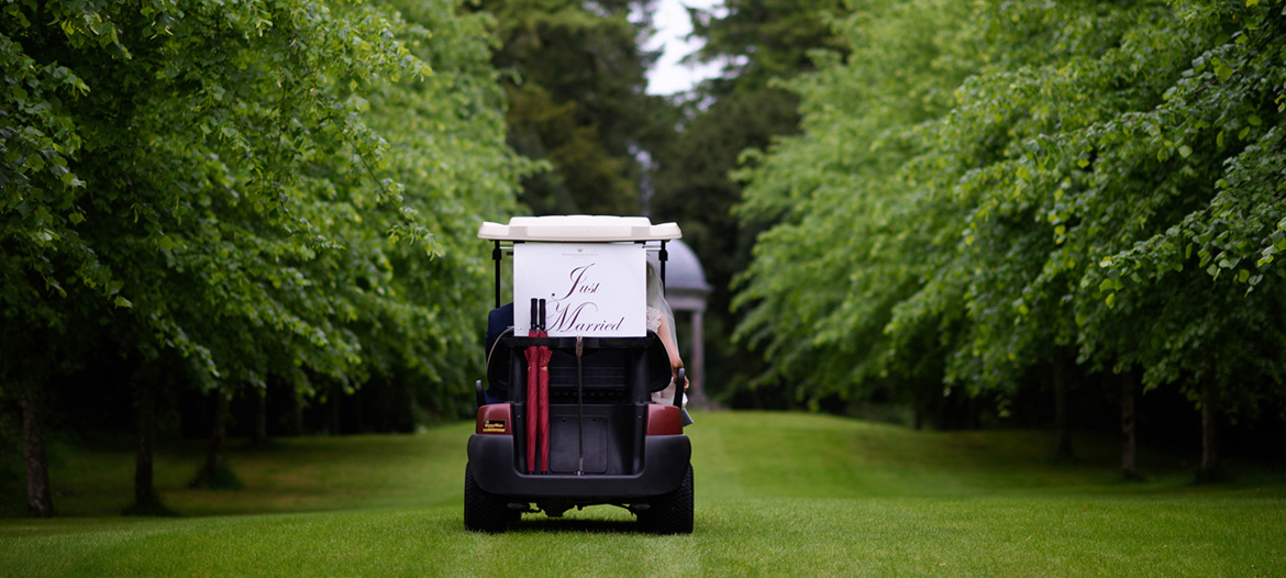 just married the golf buggy at dromoland castle