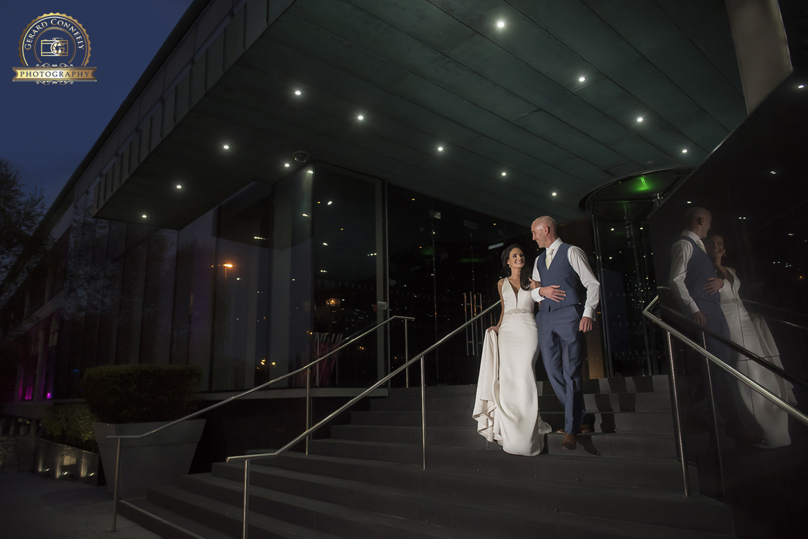 wedding photography of bride and groom on wedding day at the G hotel Galway