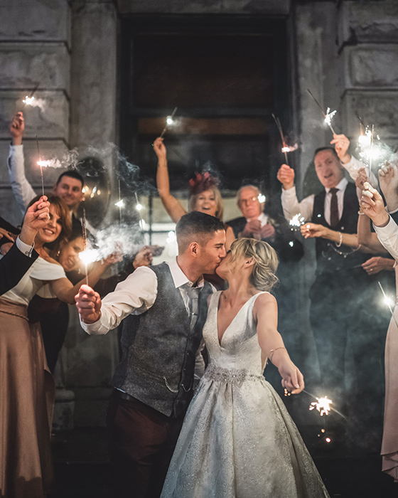 Sparklers photography of bride and groom at the Meyrick hotel in Galway